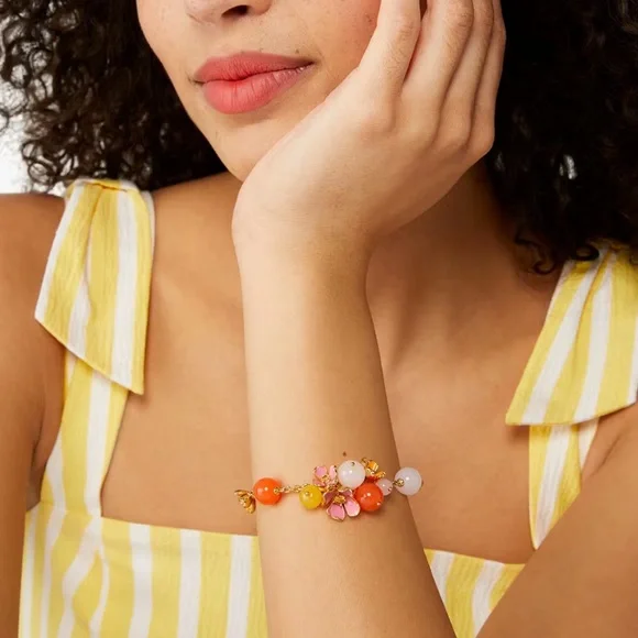 SALE🔥 NIP Kate Spade Freshly Picked Bracelet Pink Orange Yellow Gold Tone - Picture 13 of 15
